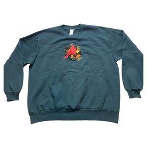 VTG Cardinal Sweatshirt Womens 1X Hunter Green Grandmacore Embroidered Plus Lady